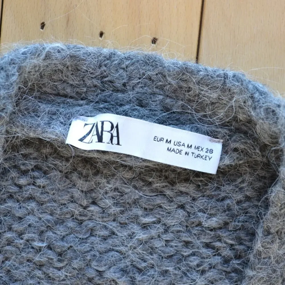 Zara Wool Blend Knit Cardigan Sweater Gray Size Medium